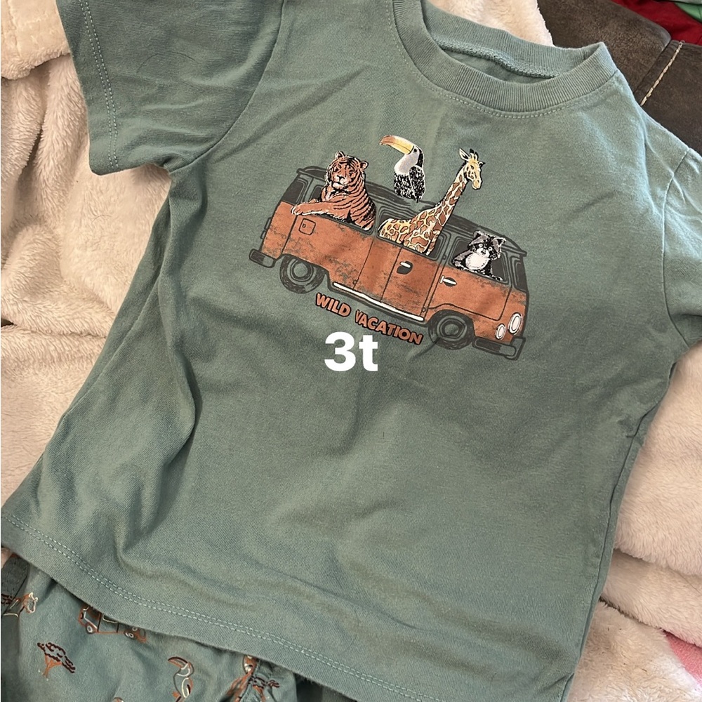 Green Graphic Tee with Animal Print